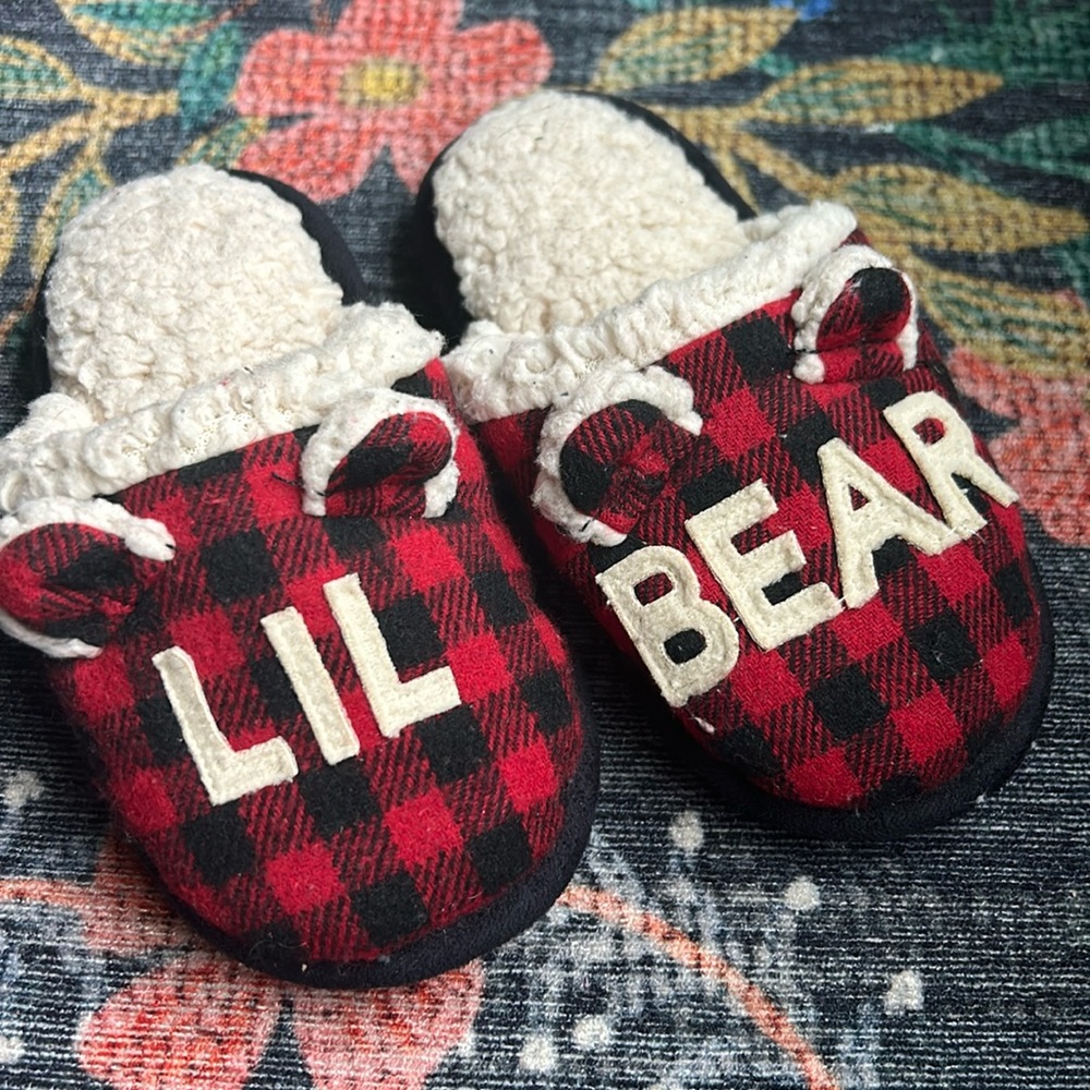 Dearfoams Lil Bear Little Kid Plaid Slippers, Size 9-10